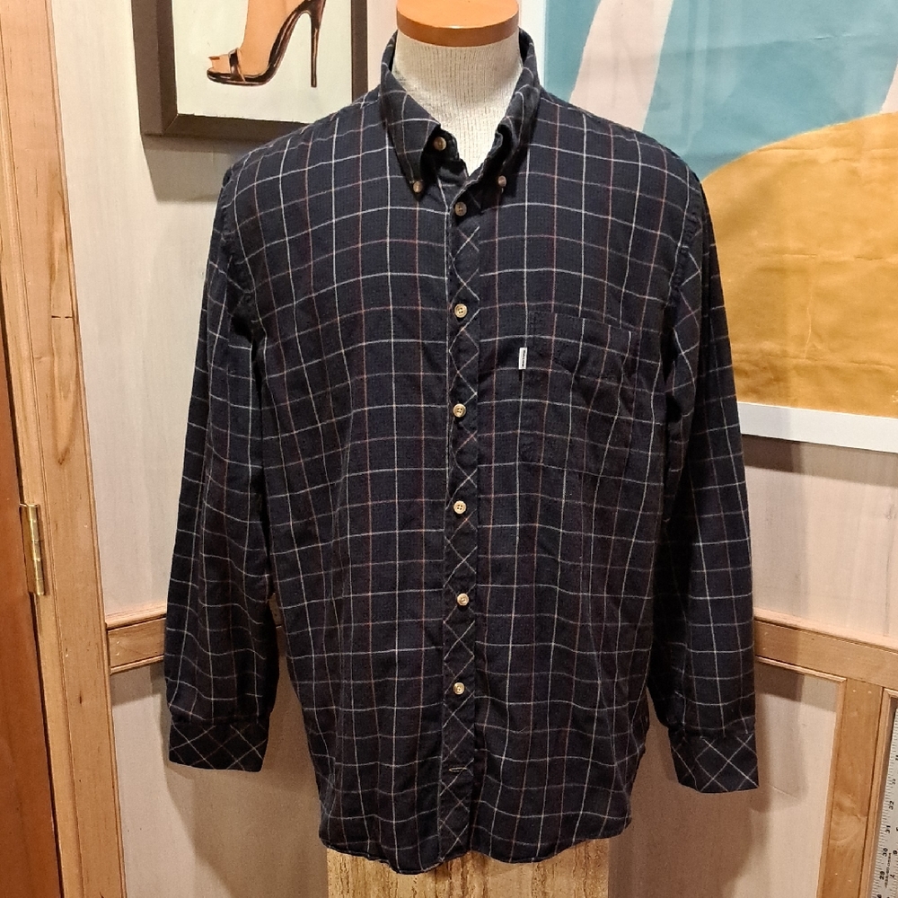 Barbour Dark Blue Plaid Button Down Shirt M